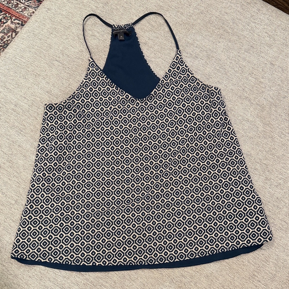 Banana Republic Factory Navy and White Geometric Racerback Tank